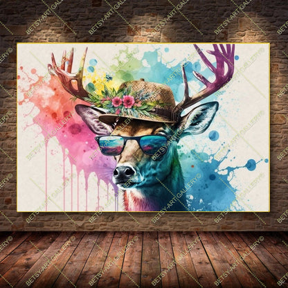 Floral Family Deers Canvas - Color Splash Animal Print