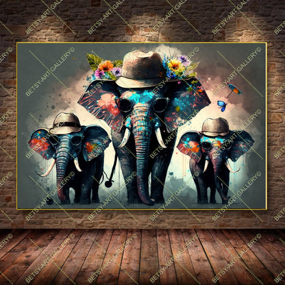 Floral Family Elephants Giraffes Canvas - Color Splash Animal Print