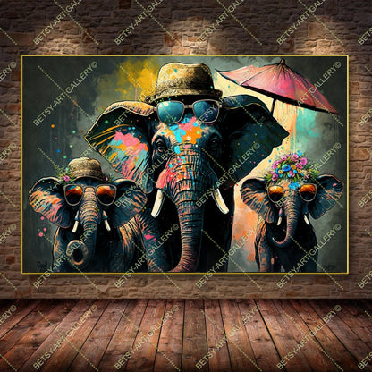 Floral Family Elephants Giraffes Canvas - Color Splash Animal Print