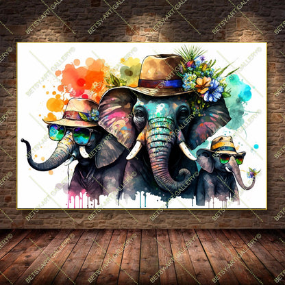 Floral Family Elephants Giraffes Canvas - Color Splash Animal Print