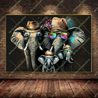 Floral Family Elephants Giraffes Canvas - Color Splash Animal Print