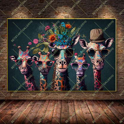 Floral Family Giraffes Canvas - Color Splash Animal Print