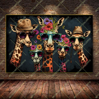 Floral Family Giraffes Canvas - Color Splash Animal Print
