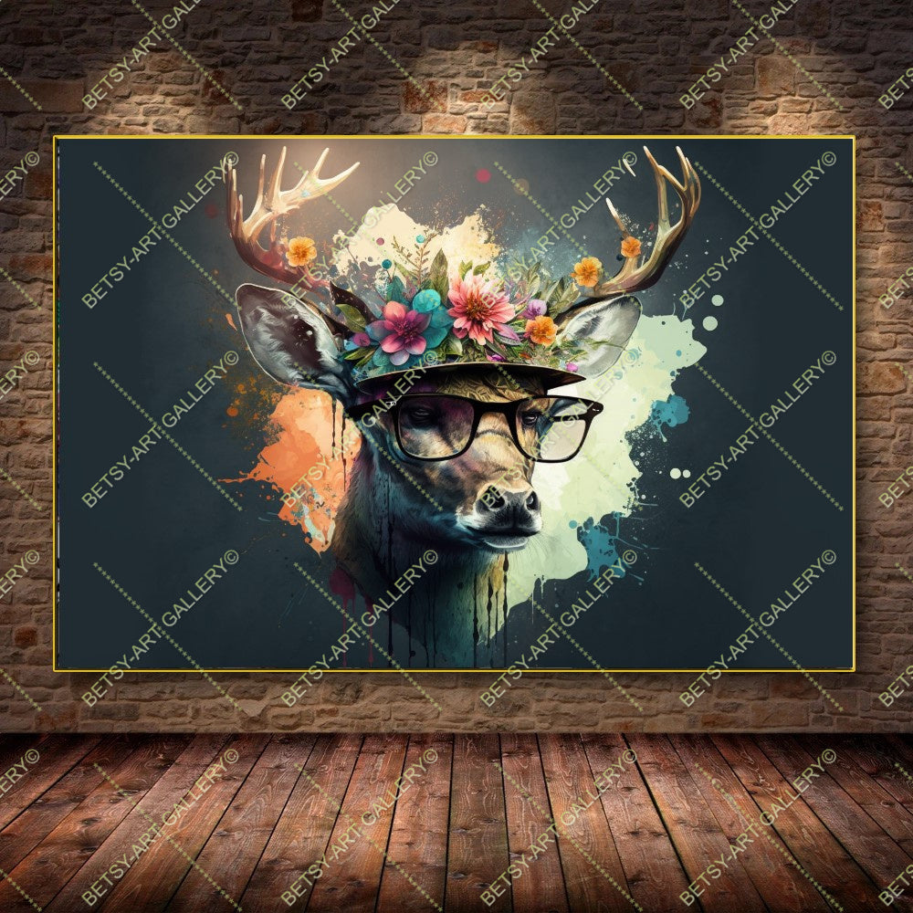 Floral Family Deers Canvas - Color Splash Animal Print