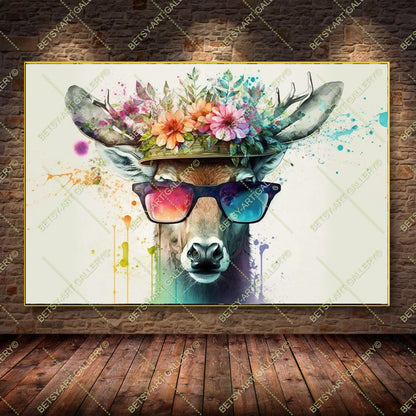 Floral Family Deers Canvas - Color Splash Animal Print