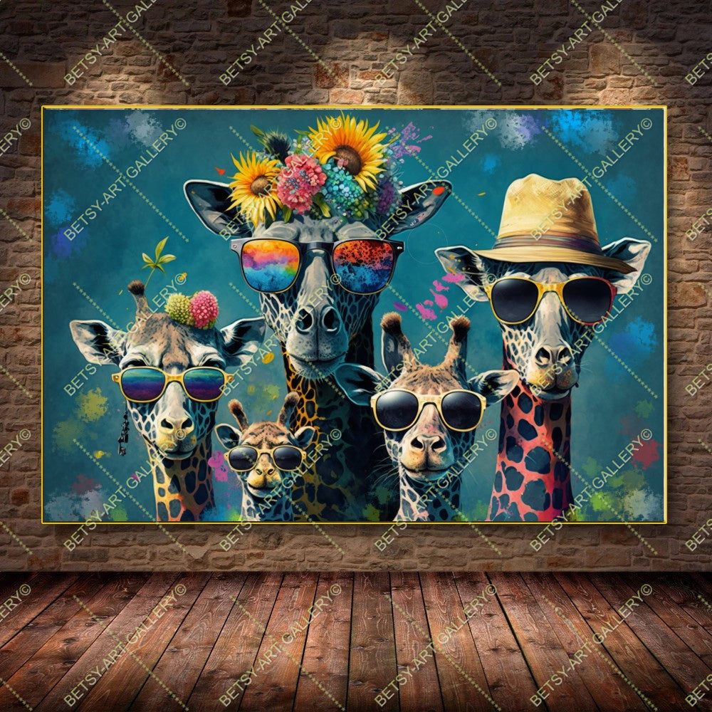 Floral Family Giraffes Canvas - Color Splash Animal Print
