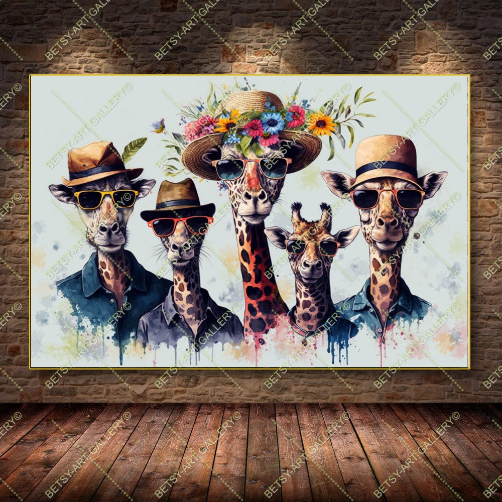 Floral Family Giraffes Canvas - Color Splash Animal Print