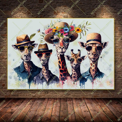Floral Family Giraffes Canvas - Color Splash Animal Print