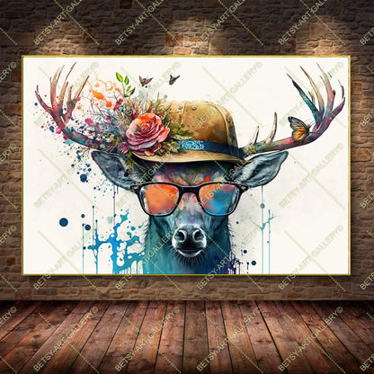Floral Family Deers Canvas - Color Splash Animal Print
