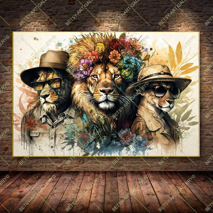 Floral Lion Graffiti Print – Modern Colorful Animal Canvas