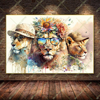 Floral Lion Graffiti Print – Modern Colorful Animal Canvas