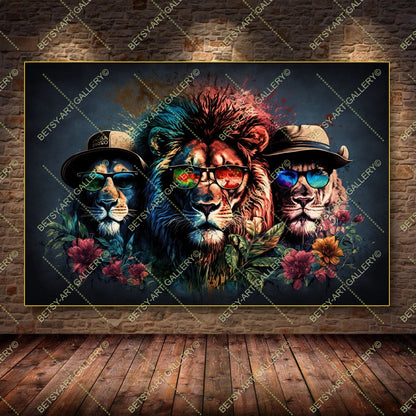 Floral Lion Graffiti Print – Modern Colorful Animal Canvas