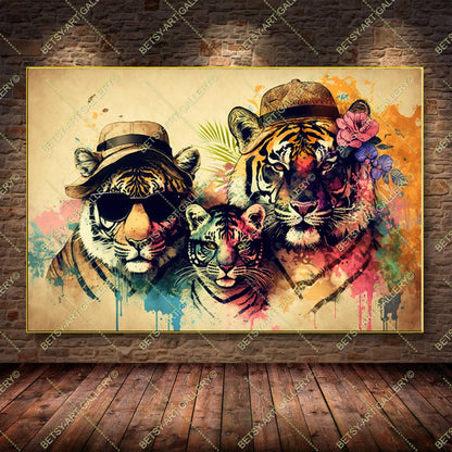 Floral Tiger Graffiti Print – Modern Colorful Animal Canvas