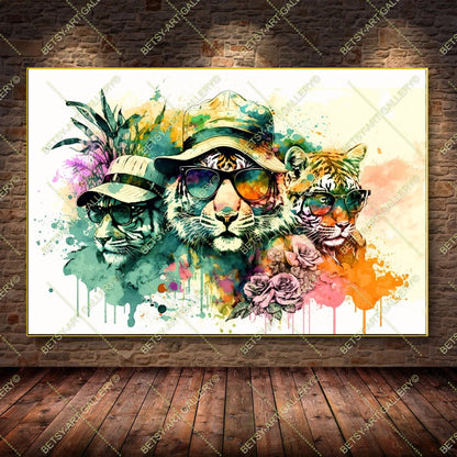Floral Tiger Graffiti Print – Modern Colorful Animal Canvas
