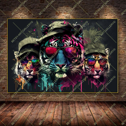 Floral Tiger Graffiti Print – Modern Colorful Animal Canvas