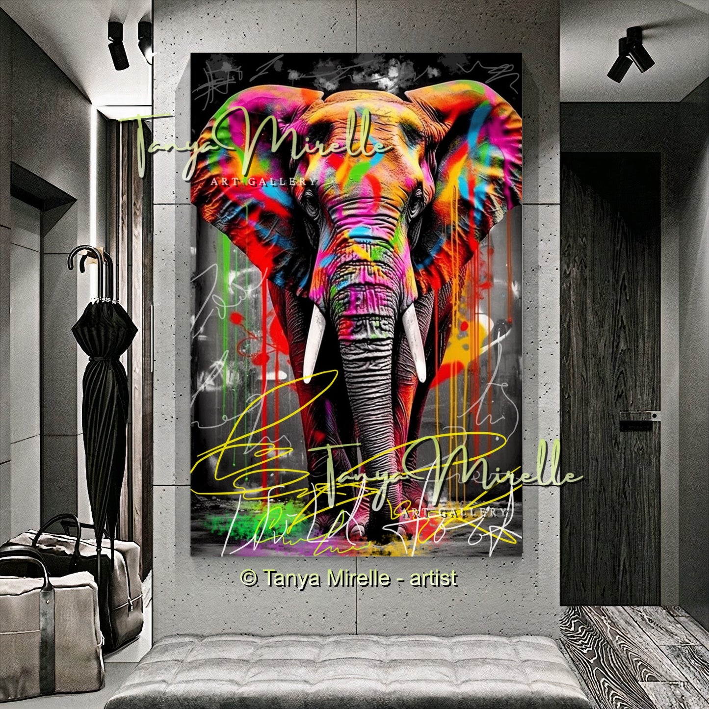 Graffiti Elephant Wall Art Print – Colorful Animal Canvas