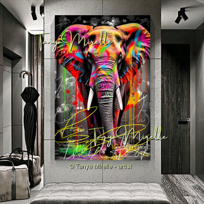 Graffiti Elephant Wall Art Print – Colorful Animal Canvas