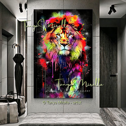 Colorful Graffiti Lion Canvas Print – Vibrant Animal Wall Art
