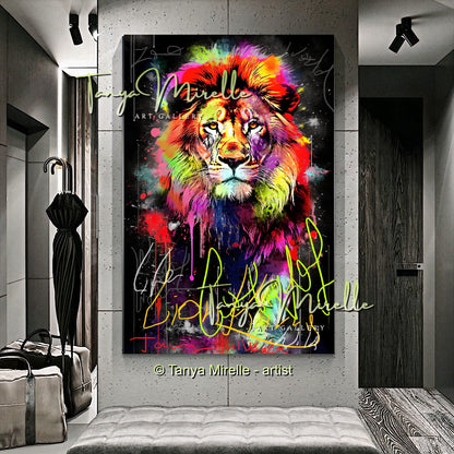 Colorful Graffiti Lion Canvas Print – Vibrant Animal Wall Art