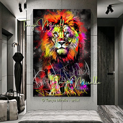 Colorful Graffiti Lion Canvas Print – Vibrant Animal Wall Art