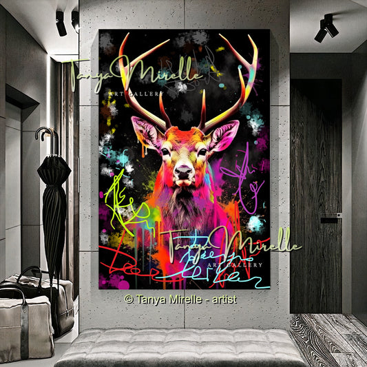 Vivid Graffiti Deer Canvas – Colorful Animal Print