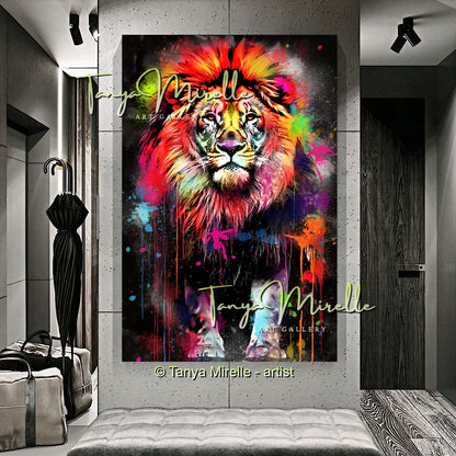 Colorful Graffiti Lion Canvas Print – Vibrant Animal Wall Art