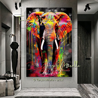 Graffiti Elephant Wall Art Print – Colorful Animal Canvas