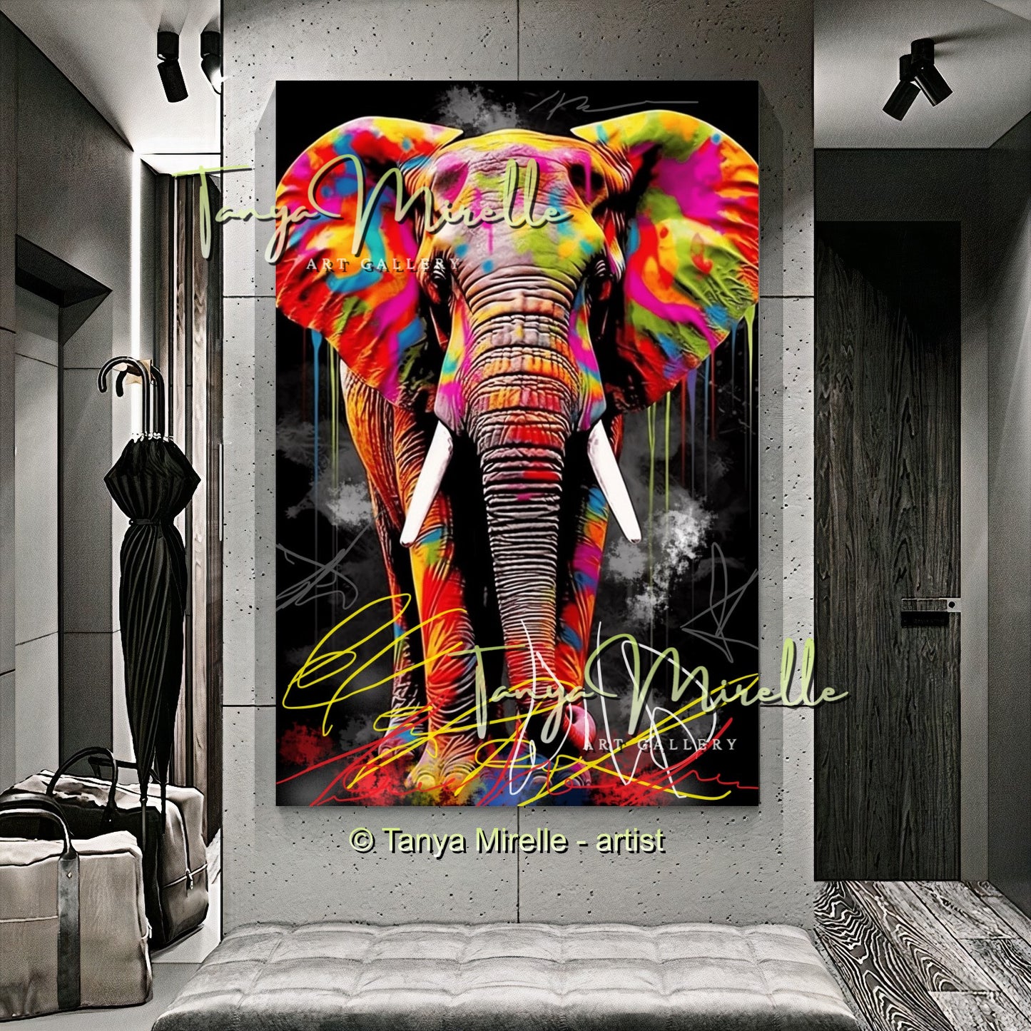 Graffiti Elephant Wall Art Print – Colorful Animal Canvas