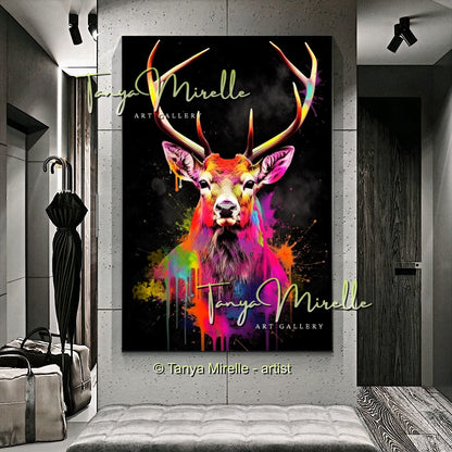 Vivid Graffiti Deer Canvas – Colorful Animal Print