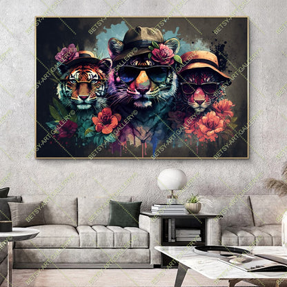 Floral Tiger Graffiti Print – Modern Colorful Animal Canvas