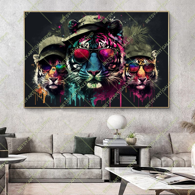 Floral Tiger Graffiti Print – Modern Colorful Animal Canvas