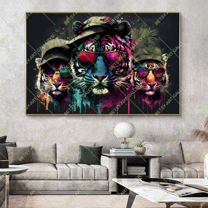 Floral Tiger Graffiti Print – Modern Colorful Animal Canvas