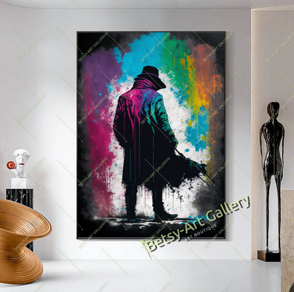 Glitch Effect Portrait Print on Canvas - Neon Pixel Wall Decor