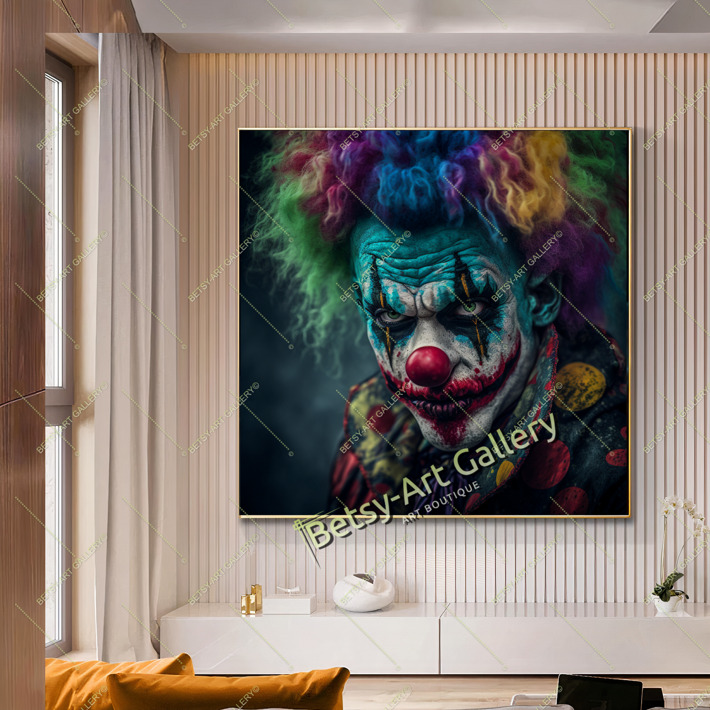 Dark Circus Clown Canvas Print – Creepy Colorful Wall Art