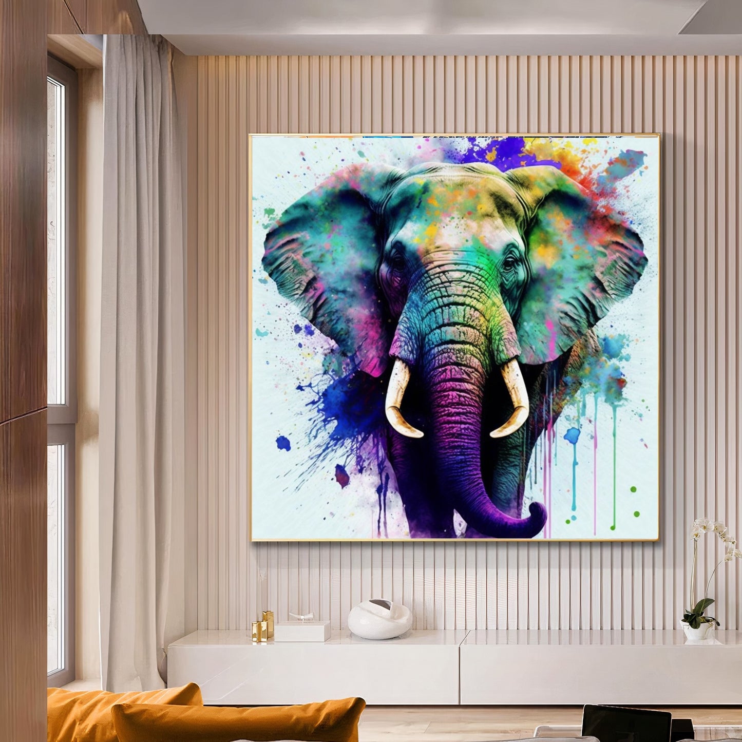 Graffiti Colorful Abstract Elephant Wall Art – Modern Wildlife Canvas Print
