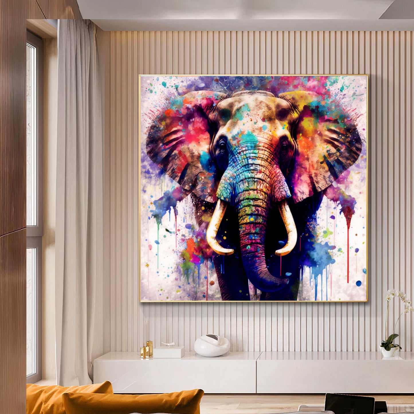Graffiti Colorful Abstract Elephant Wall Art – Modern Wildlife Canvas Print