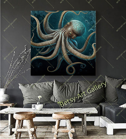 Octopus Wall Art Print on Canvas - Ocean Animal Decor