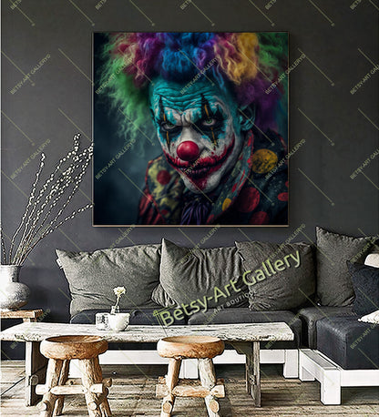 Dark Circus Clown Canvas Print – Creepy Colorful Wall Art