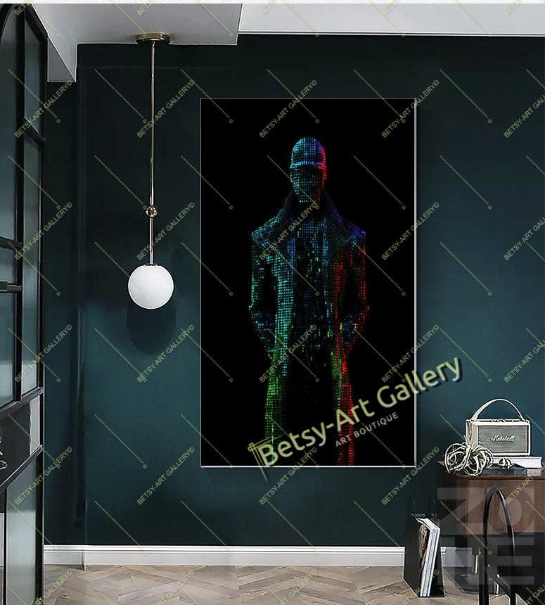 Green Neon Matrix Canvas Print, Modern Sci-Fi Home Decor