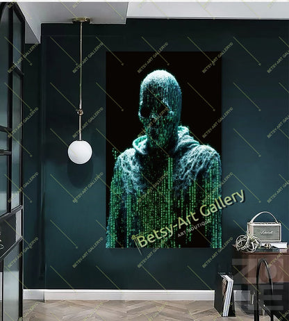 Green Neon Matrix Canvas Print, Modern Sci-Fi Home Decor