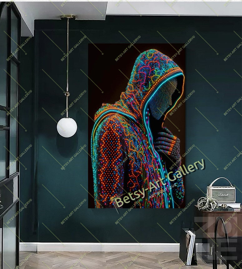 Green Neon Matrix Canvas Print, Modern Sci-Fi Home Decor