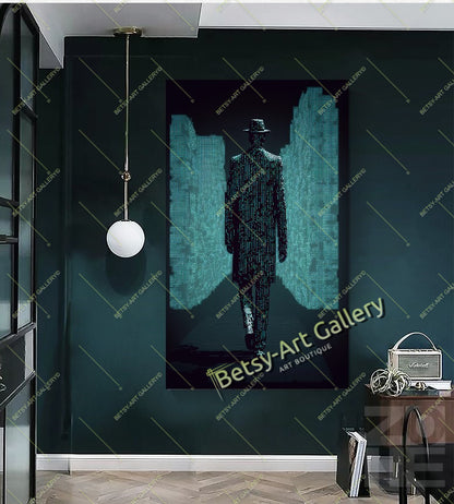 Green Neon Matrix Canvas Print, Modern Sci-Fi Home Decor