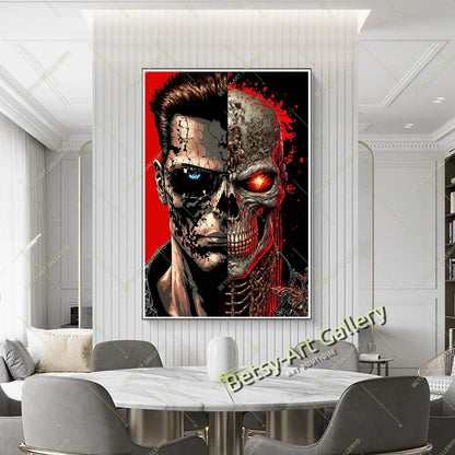 Terminator Canvas Wall Art Print - Cyberpunk Home Office Decor