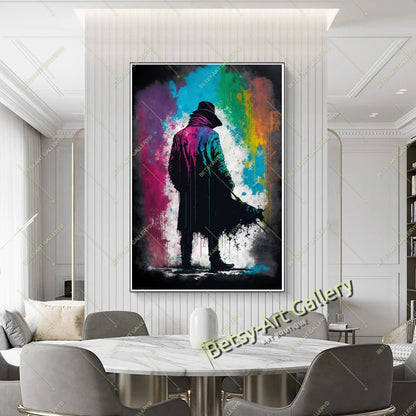 Glitch Effect Portrait Print on Canvas - Neon Pixel Wall Decor