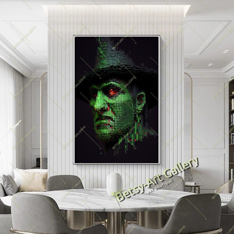 Glitch Effect Portrait Print on Canvas - Neon Pixel Wall Decor