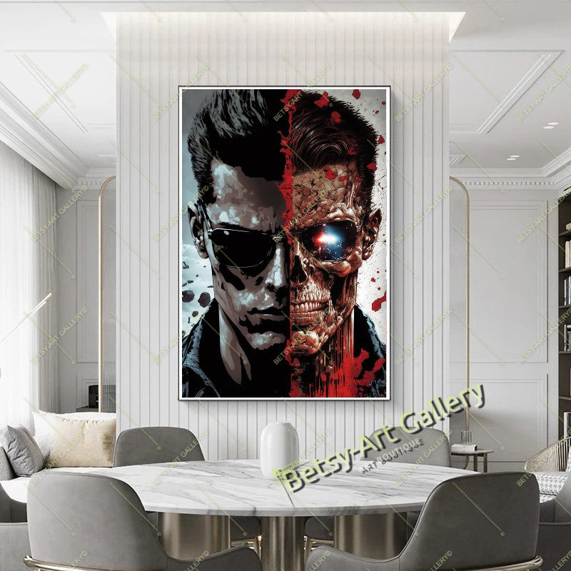 Terminator Canvas Wall Art Print - Cyberpunk Home Office Decor