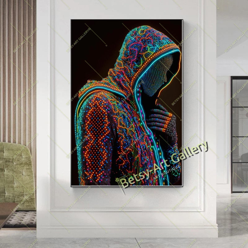 Green Neon Matrix Canvas Print, Modern Sci-Fi Home Decor