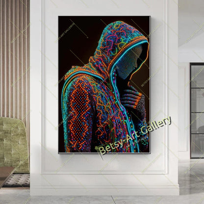 Green Neon Matrix Canvas Print, Modern Sci-Fi Home Decor