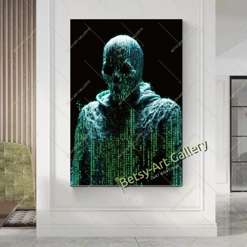Green Neon Matrix Canvas Print, Modern Sci-Fi Home Decor