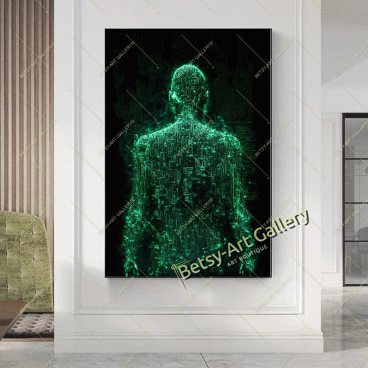 Neon Futuristic Cyberpunk Wall Art, Modern Sci-Fi Home Decor
